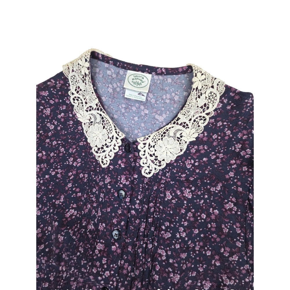 Vtg 80s 90s Laura Ashley Prairie Dress Size 10 Ditsy Floral Lace Collar UK Long